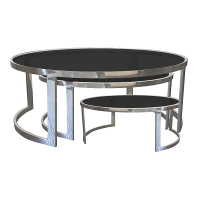 Round coffeetable with black glass top